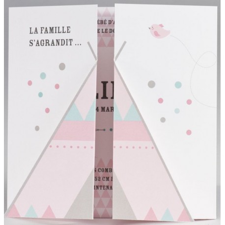 Faire-part naissance tipi indien rose multicolore BUROMAC Pirouette 2017 507.131 Faire-part naissance tipi indien rose multicolore BUROMAC Pirouette 2017 507.131