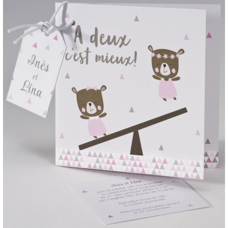 Faire-part naissance humoristique ourson rose jumelles BUROMAC Pirouette 2017 507.018 Faire-part naissance humoristique ourson rose jumelles BUROMAC Pirouette 2017 507.018