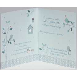 Faire-part naissance camaïeu vert turquoise oiseaux photo BUROMAC Pirouette 2017 507.118