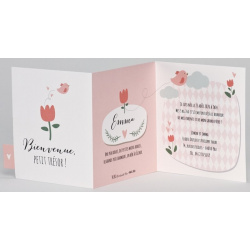 Faire-part naissance original blanc rose nature fleur oiseau BUROMAC Pirouette 2017 507.002