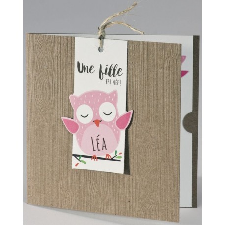 Faire-part naissance original imitation bois chouette rose BUROMAC Pirouette 2017 507.031 Faire-part naissance original imitation bois chouette rose BUROMAC Pirouette 2017 507.031