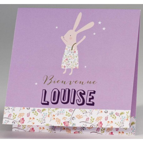 Faire-part naissance chic mauve lapin fleurs photo BUROMAC Pirouette 2017 507.089 Faire-part naissance chic mauve lapin fleurs photo BUROMAC Pirouette 2017 507.089