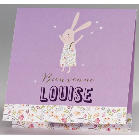 Faire-part naissance chic mauve lapin fleurs photo BUROMAC Pirouette 2017 507.089