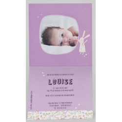 Faire-part naissance chic mauve lapin fleurs photo BUROMAC Pirouette 2017 507.089