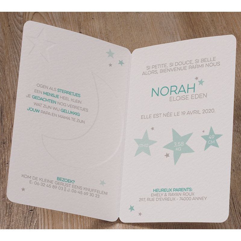 Faire Part Naissance Ciel étoilé Aquarelle Lune Belarto