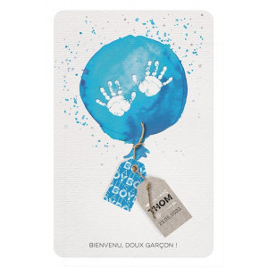 Faire-part naissance garçon ballon bleu aquarelle mains Belarto Welcome Wonder 717016