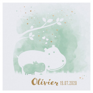 Faire-part naissance vert pastel hippopotame dorure Belarto Welcome Wonder 717039