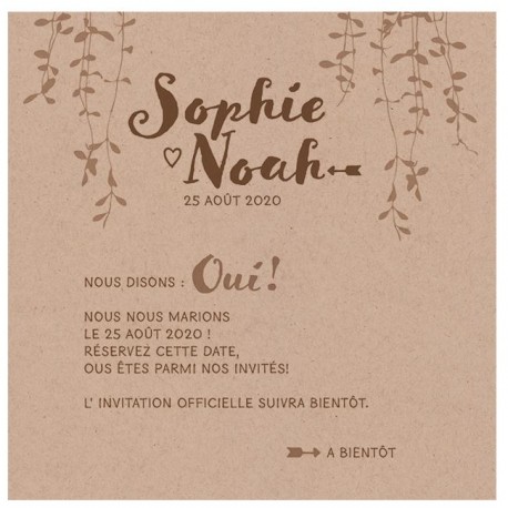 Carte lunch ou remerciements élégante papier kraft motif feuillage Belarto Yes We Do ! 728527