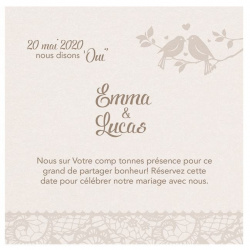 Carte lunch ou remerciements élégante crème motifs dentelle oiseaux Belarto Yes We Do ! 728508