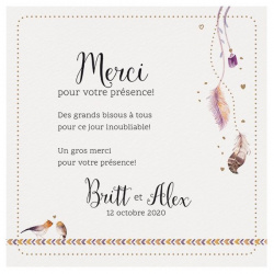 Carte lunch ou remerciements bohème plumes oiseaux Belarto Yes We Do ! 728520