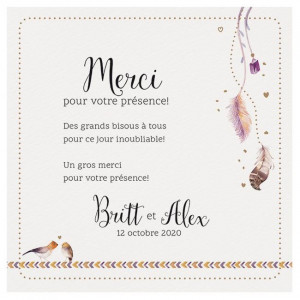 Carte lunch ou remerciements bohème plumes oiseaux Belarto Yes We Do ! 728520