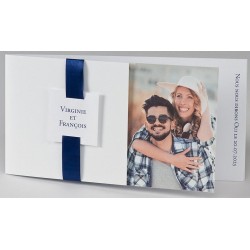 Faire-part mariage tendance chic blanc ruban bleu photo BUROMAC Papillons 2018 108.035