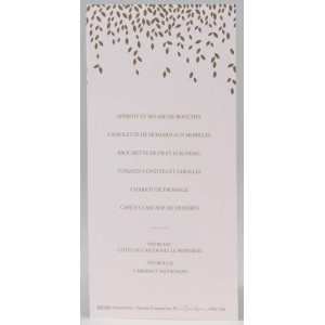 Menu mariage chic élégant rose pastel feuillage doré BUROMAC Papillons 2018 208.069