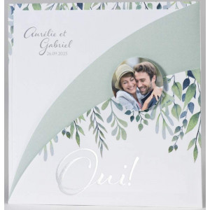 Faire-part mariage nature original camaïeu vert feuillage BUROMAC Papillons 2018 108.007