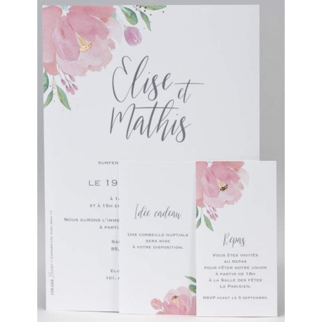 Faire-part mariage nature fleur rose aquarelle BUROMAC Papillons 2018 108.022 Faire-part mariage nature fleur rose aquarelle BUROMAC Papillons 2018 108.022