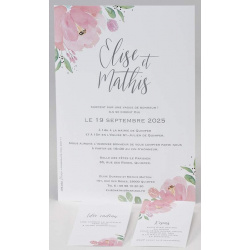 Faire-part mariage nature fleur rose aquarelle BUROMAC Papillons 2018 108.022