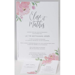 Faire-part mariage nature fleur rose aquarelle BUROMAC Papillons 2018 108.022