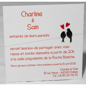 Carte lunch ou remerciements romantique oiseaux amoureux Faire Part Select Romance 59609