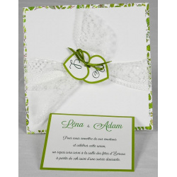 Faire part mariage nature chic dentelle blanche ruban vert Faire Part Select Romance 49603