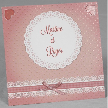 Faire part mariage orginal rose gaufrage neoud Faire Part Select Romance 49604