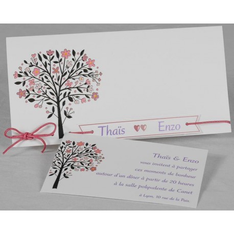 Faire part mariage nature chic arbre coeurs roses Faire Part Select Romance 49662