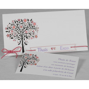 Faire part mariage nature chic arbre coeurs roses Faire Part Select Romance 49662