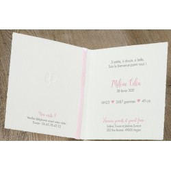 Faire-part naissance classique papier prestige pieds ruban rose Belarto Hello World 2018 718050