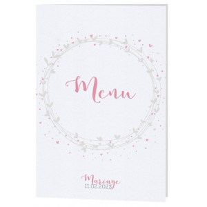 Menu mariage classique blanc couronne coeurs rose taupe Belarto Celebrate Love 7296010