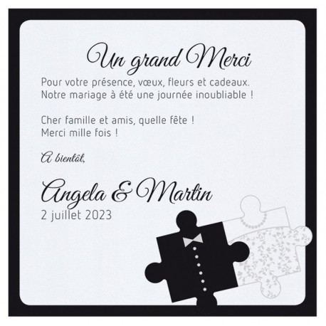 Carte lunch ou remerciements originale puzzle costume robe BELARTO Celebrate Love 725573