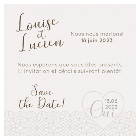 Carte lunch ou remerciements classique crème arabesques coeurs BELARTO Celebrate Love 7295000