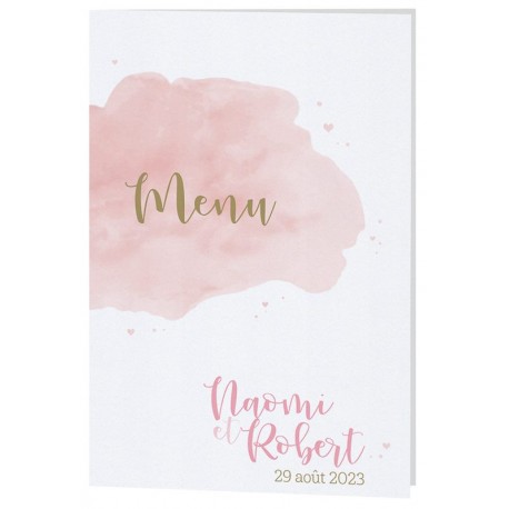 Menu mariage moderne blanc aquarelle rose coeurs Belarto Celebrate Love 7296002