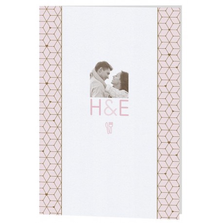Menu mariage moderne blanc frise géométrique rose marron Belarto Celebrate Love 7296003
