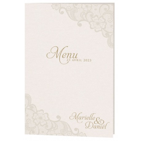 Menu mariage classique crème irisé motif dentelle Belarto Celebrate Love 725648