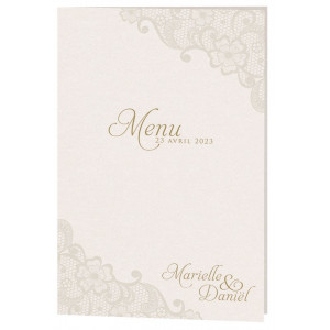 Menu mariage classique crème irisé motif dentelle Belarto Celebrate Love 725648