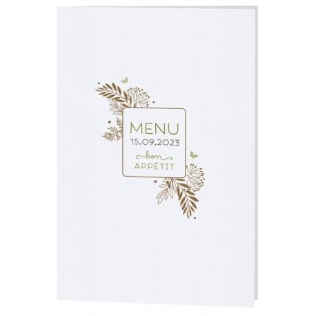 Menu mariage nature blanc irisé feuillage marron Belarto Celebrate Love 7296006