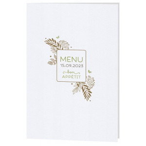 Menu mariage nature blanc irisé feuillage marron Belarto Celebrate Love 7296006