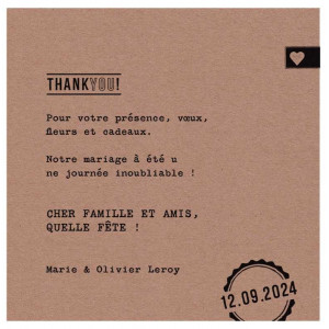 Carte lunch ou remerciements nature kraft chic BELARTO Collection Mariage 2020 620503