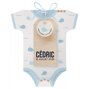 Faire-part naissance original body bleu baleines Belarto Naissance 2020 610004