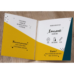 Faire-part naissance baptême moderne graphique jaune pois noirs Belarto Naissance 2020 610037