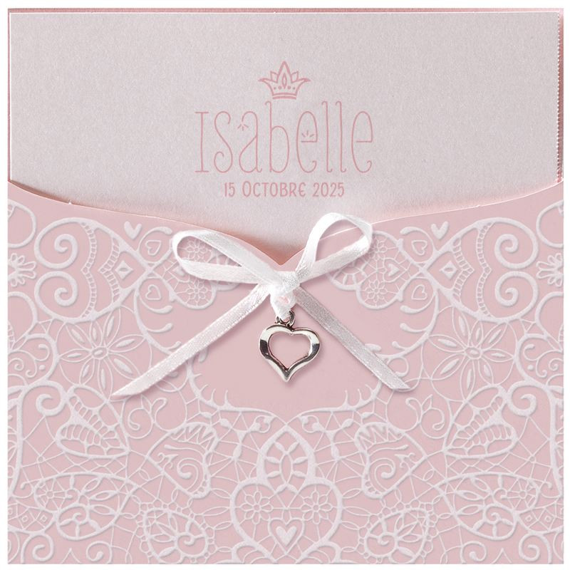 Faire-part naissance chic fille pochette rose gaufrage Belarto Naissance 2020 610054