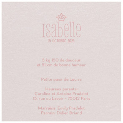 Faire-part naissance chic fille pochette rose gaufrage Belarto Naissance 2020 610054