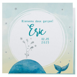 Faire-part naissance baptême original baleine mer poisson argenture Belarto Naissance 2020 610035