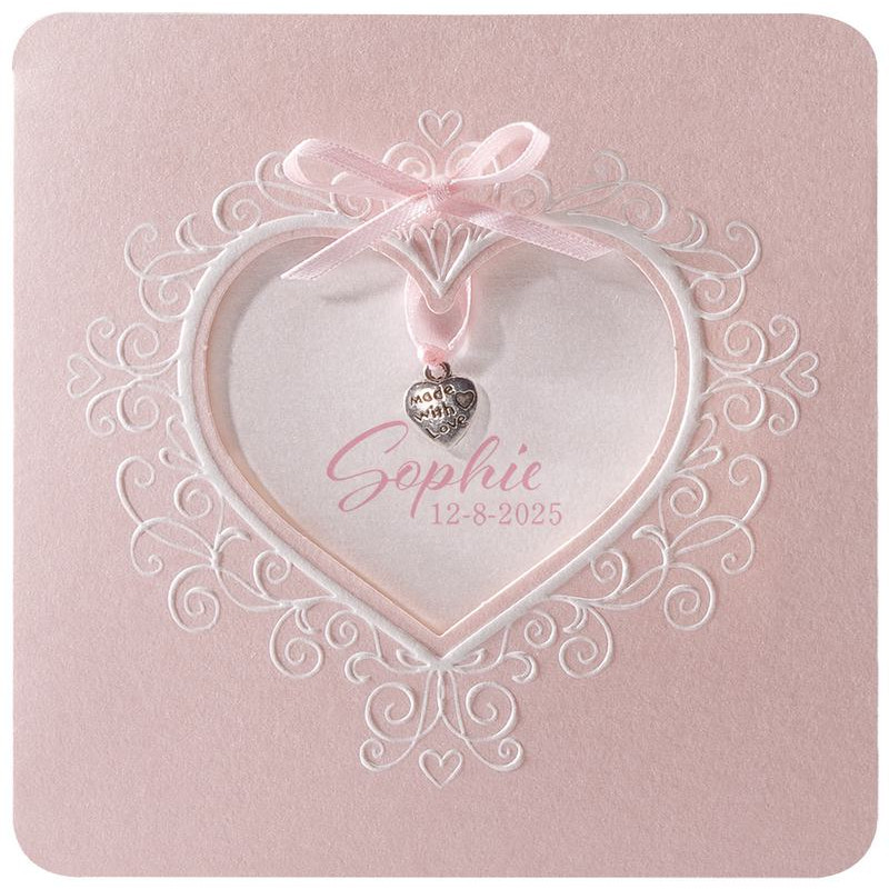 Faire-part naissance baptême chic fille rose cœur Belarto Naissance 2020 610002 Faire-part naissance baptême chic fille rose cœur Belarto Naissance 2020 610002