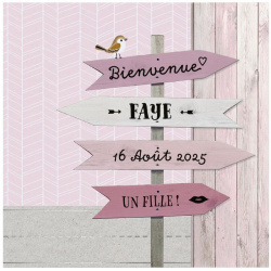 Faire-part naissance baptême original moderne pancartes roses bois peint Belarto Naissance 2020 610005