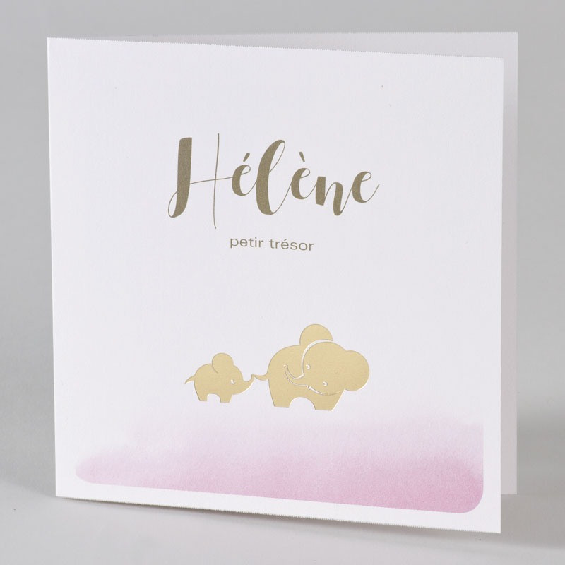 Faire-part naissance chic blanc rose éléphants dorés Buromac Baby Folly (2019) 589.083