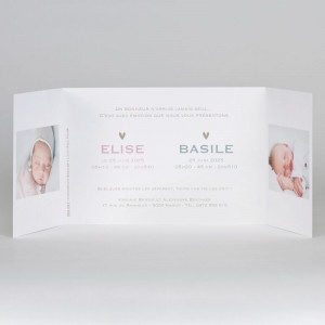 Faire-part naissance original jumeaux mixte coeurs dorés Buromac Baby Folly (2019) 589.041-2