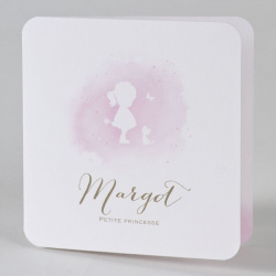 Faire-part naissance élégant blanc aquarelle rose silhouette fille Buromac Baby Folly (2019) 589.045