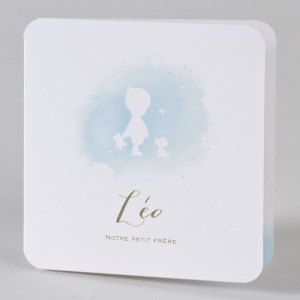 Faire-part naissance élégant blanc aquarelle bleue silhouette garçon Buromac Baby Folly (2019) 589.044