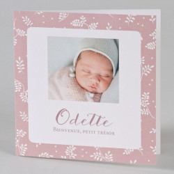 Faire-part naissance chic blanc rose feuillage photo Buromac Baby Folly (2019) 589.031