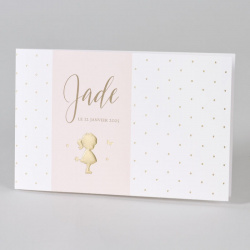 Faire-part naissance élégant blanc pois dorés silhouette fille relief Buromac Baby Folly (2019) 589.055